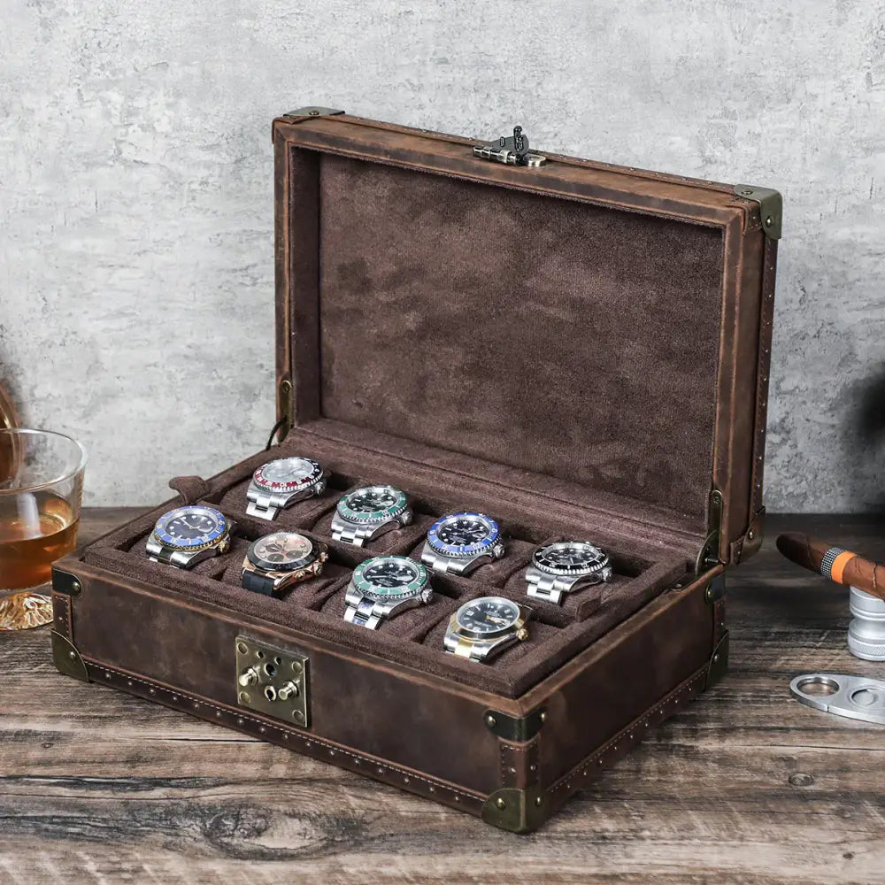 Boîte à Montres en Cuir Vintage – 8 Montres