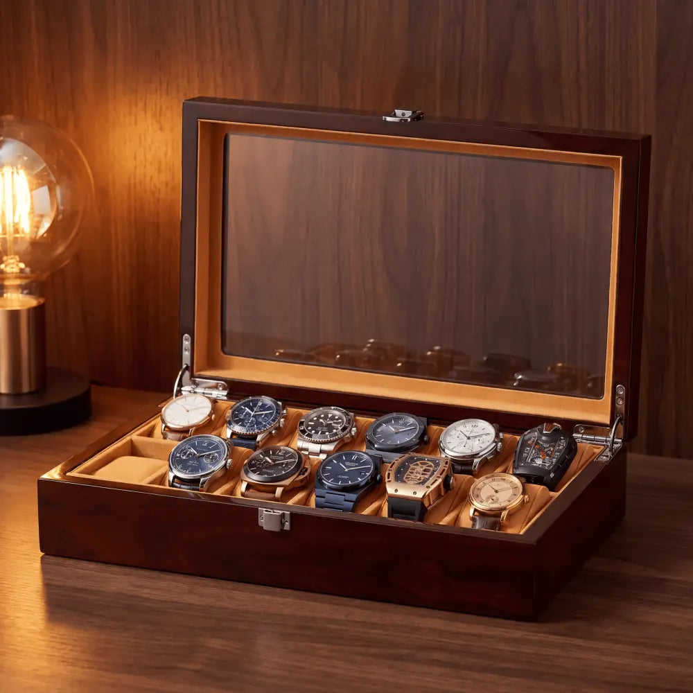 Boîte à Montres en Acajou – 12 Montres