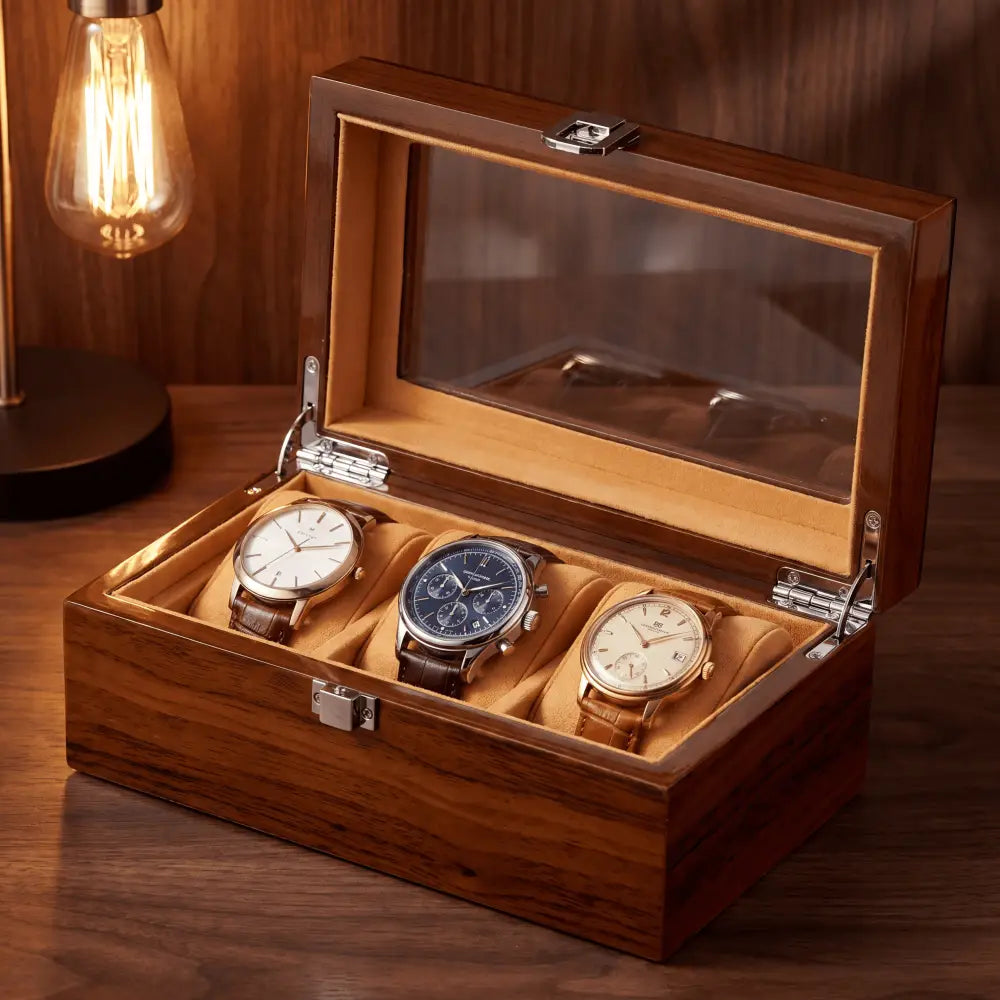 Boîte à Montres en Acajou – 3 Montres