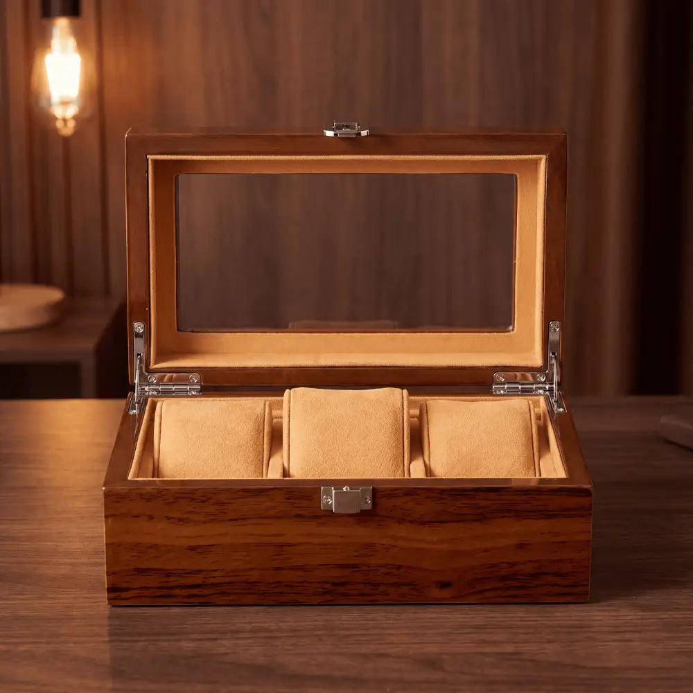 Boîte à Montres en Acajou – 3 Montres