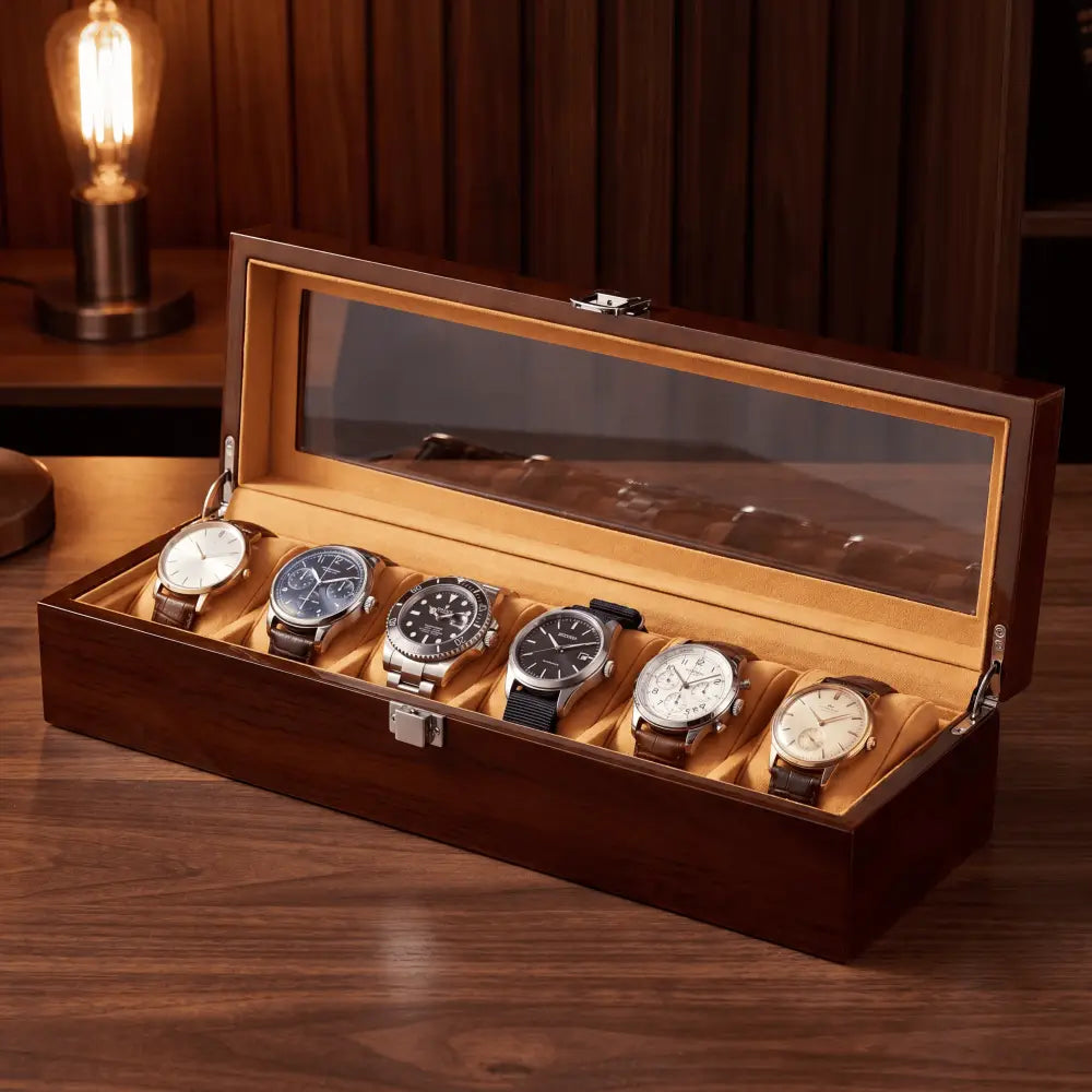 Boîte à Montres en Acajou – 6 Montres