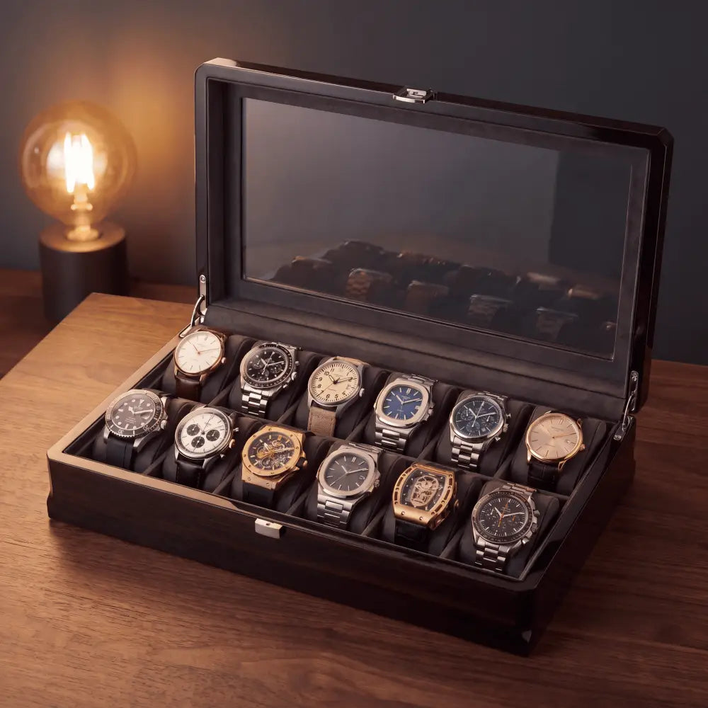 Boîte à Montres Laquée Noire – 12 Montres