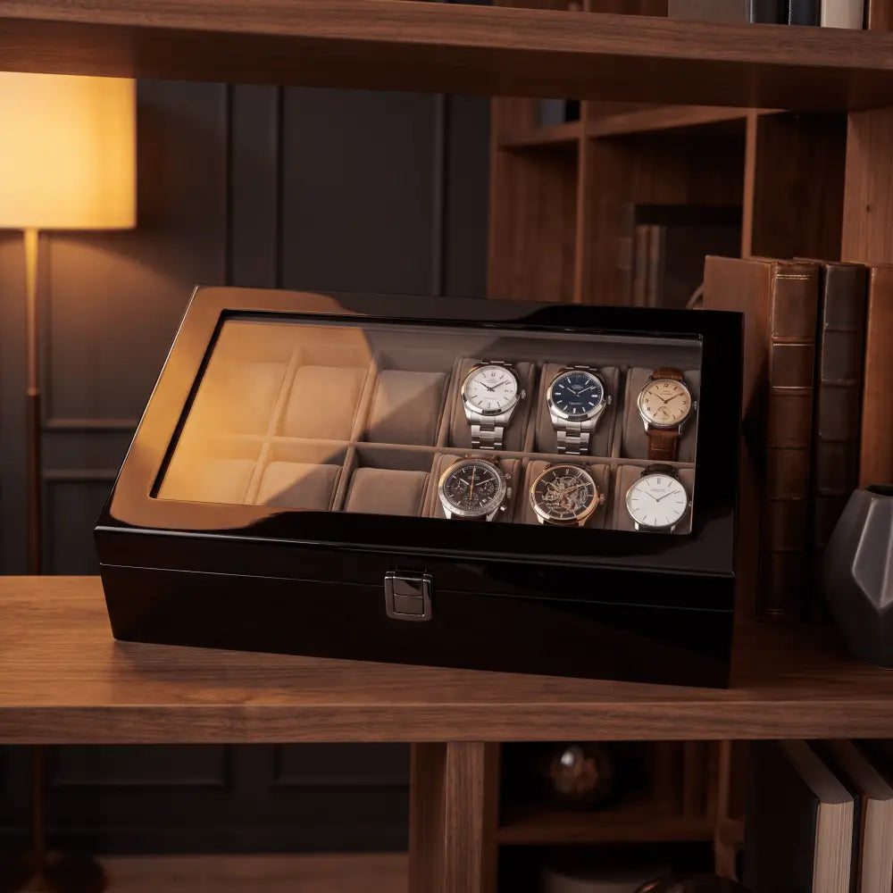 Boîte à Montres Laquée Noire – 12 Montres
