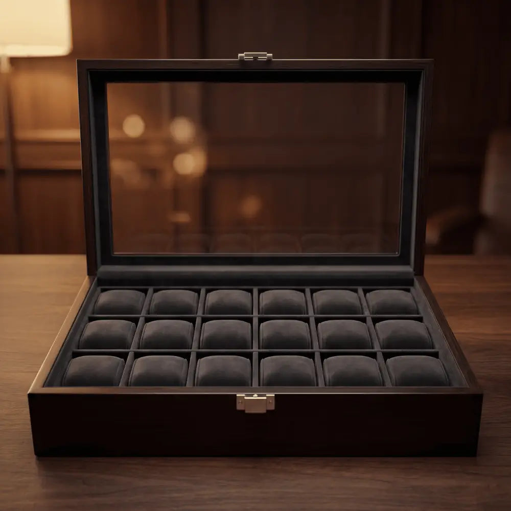 Boîte à Montres Laquée Noire – 18 Montres