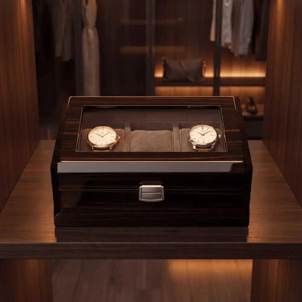 Boîte à Montres Laquée Noire – 3 Montres