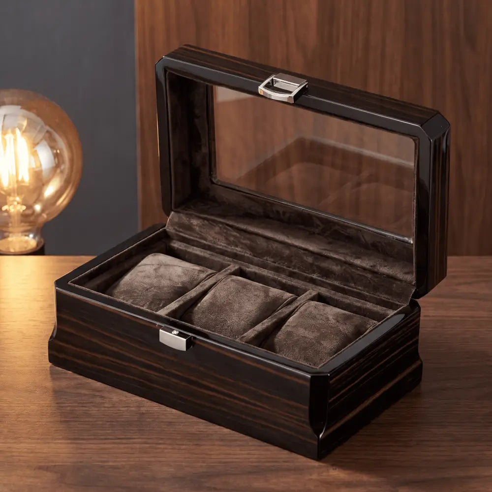 Boîte à Montres Laquée Noire – 3 Montres