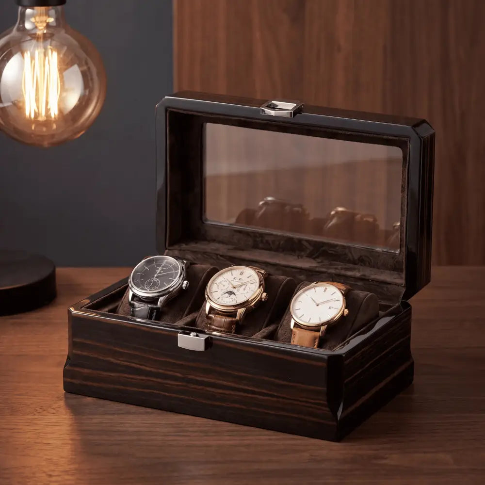 Boîte à Montres Laquée Noire – 3 Montres