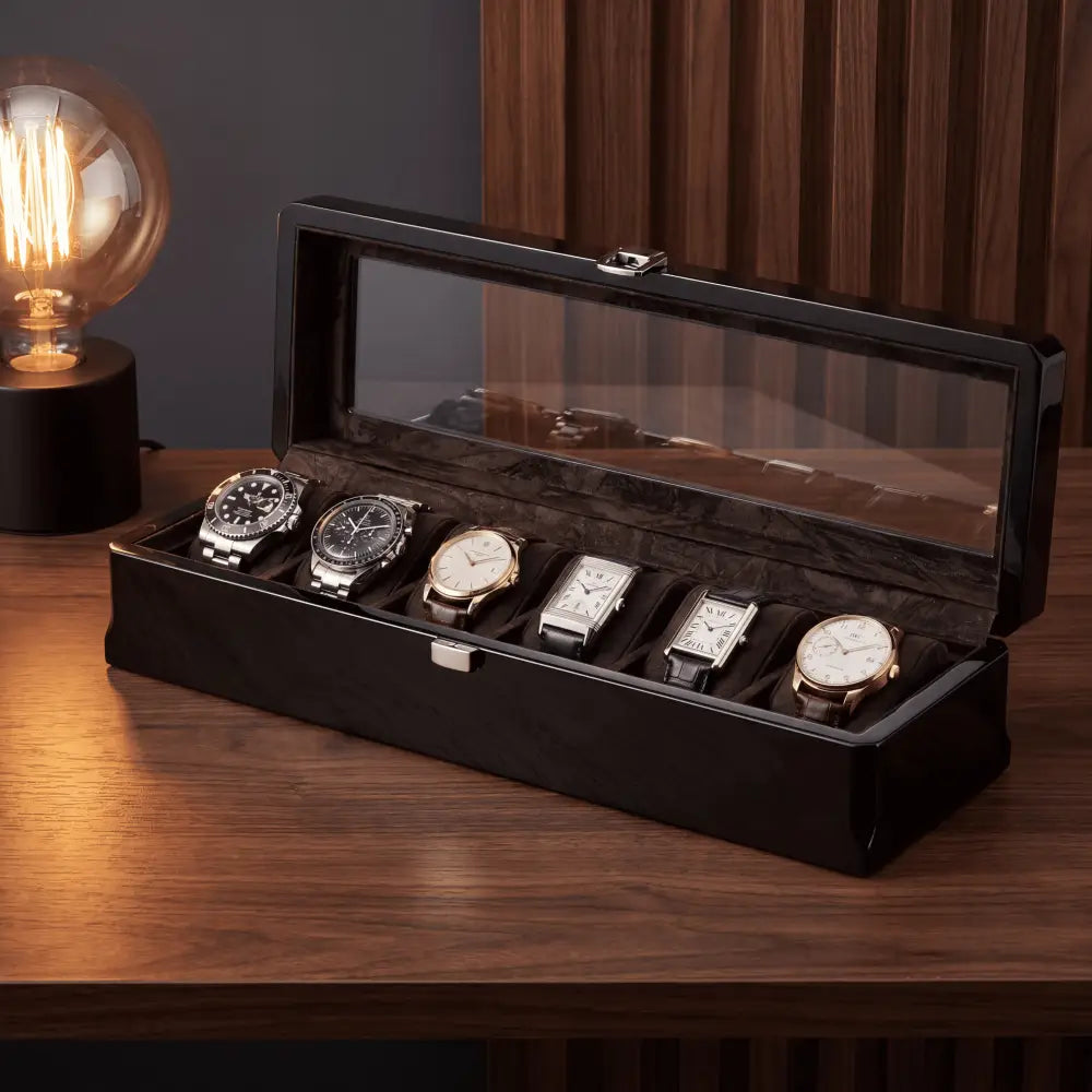 Boîte à Montres Laquée Noire – 6 Montres