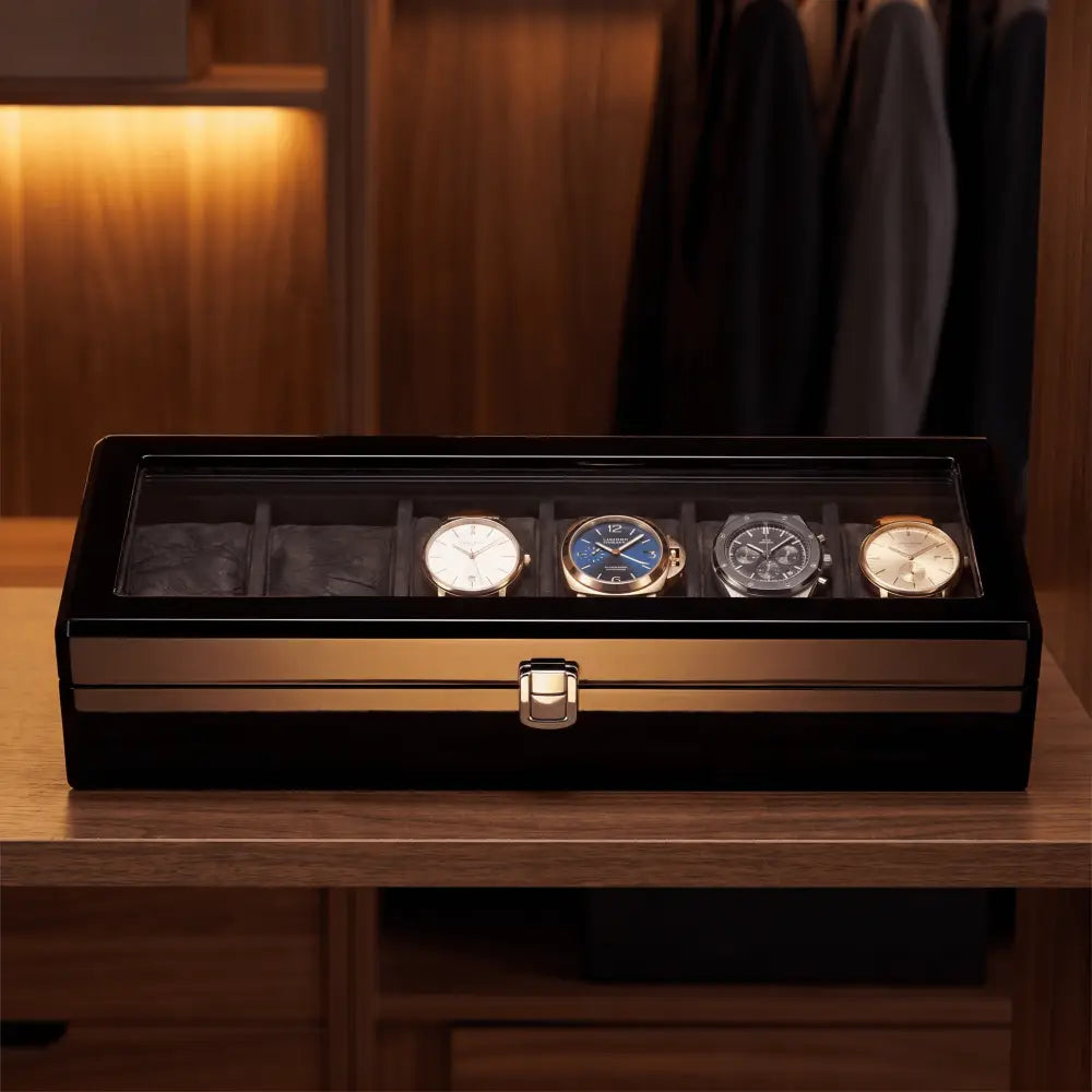 Boîte à Montres Laquée Noire – 6 Montres