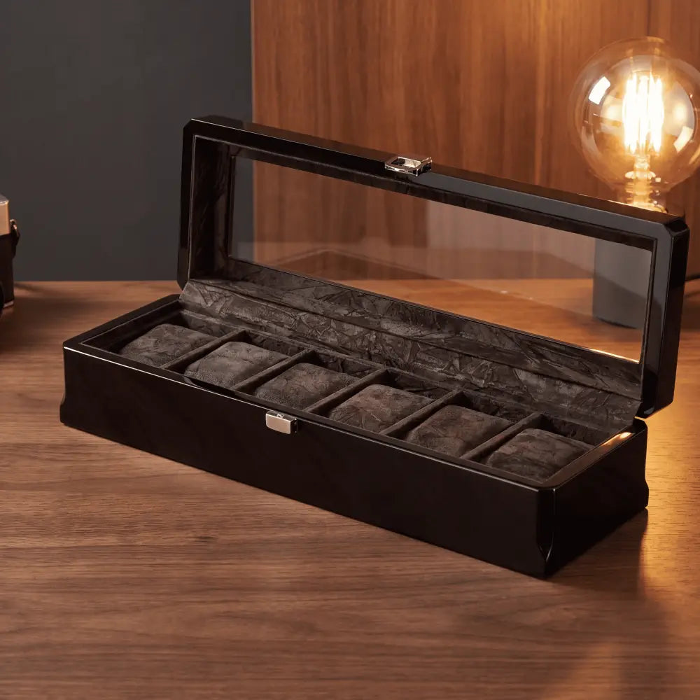 Boîte à Montres Laquée Noire – 6 Montres