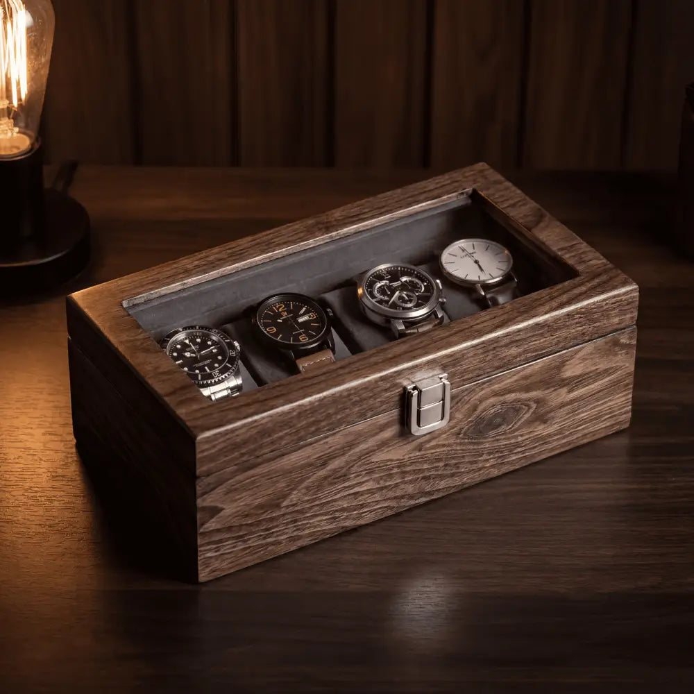 Boîte à Montres en Noyer Mat – 4 Montres
