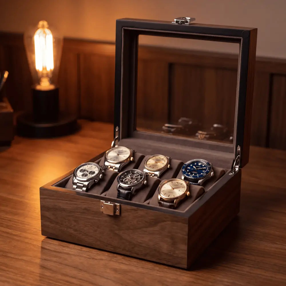 Boîte à Montres en Noyer Mat – 6 Montres