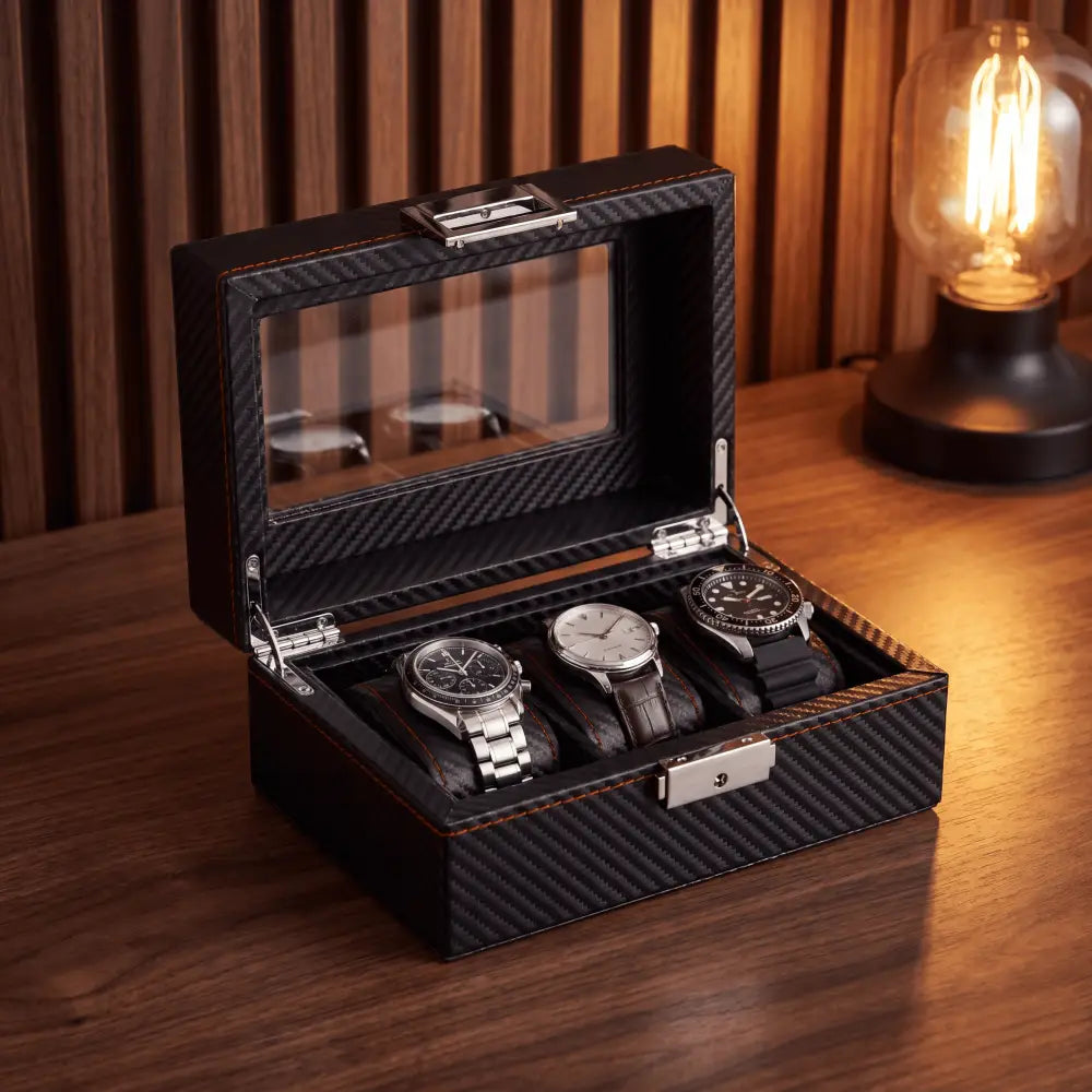 Boîte à Montres Noir Profond – 3 Montres