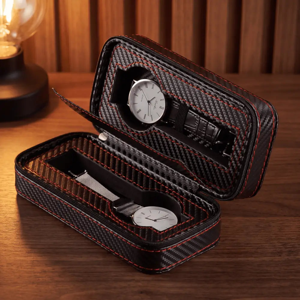 Étui à Montres Noir Profond – 2 Montres