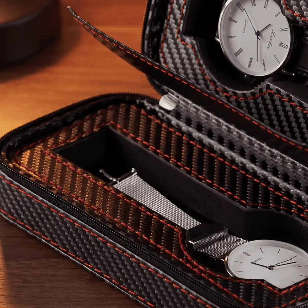 Étui à Montres Noir Profond – 2 Montres