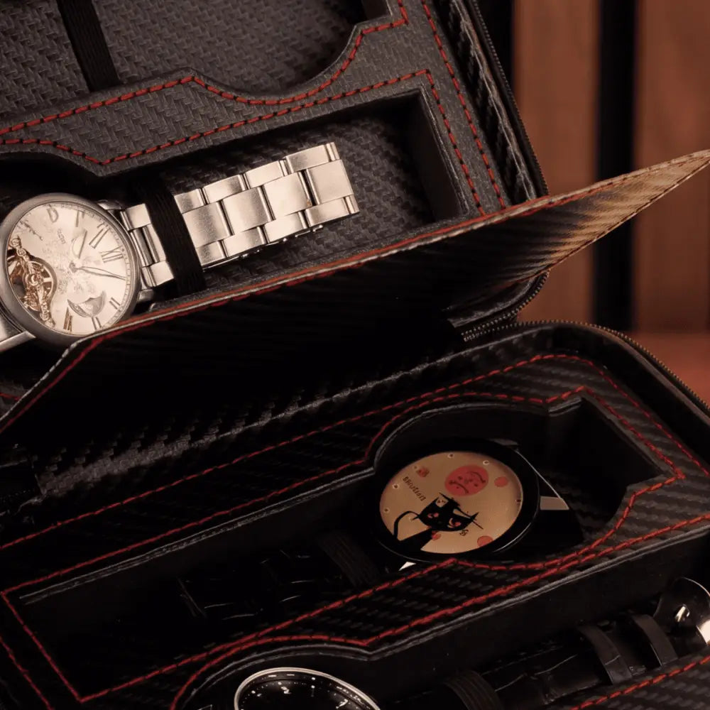Étui à Montres Noir Profond – 4 Montres