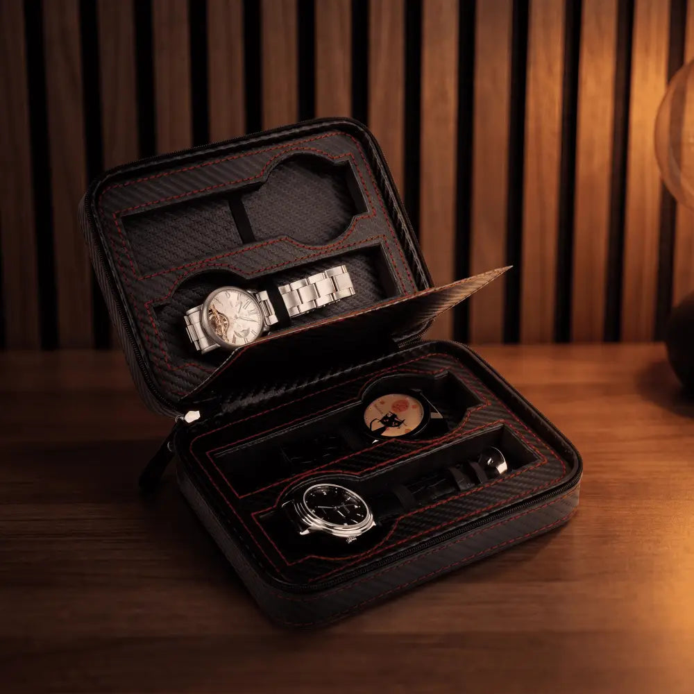 Étui à Montres Noir Profond – 4 Montres