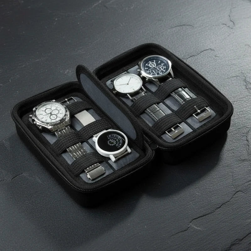 Étui à Montres Noir – 4 Emplacements