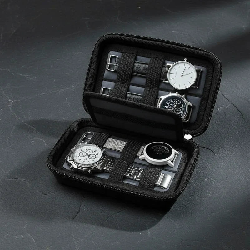 Étui à Montres Noir – 4 Emplacements
