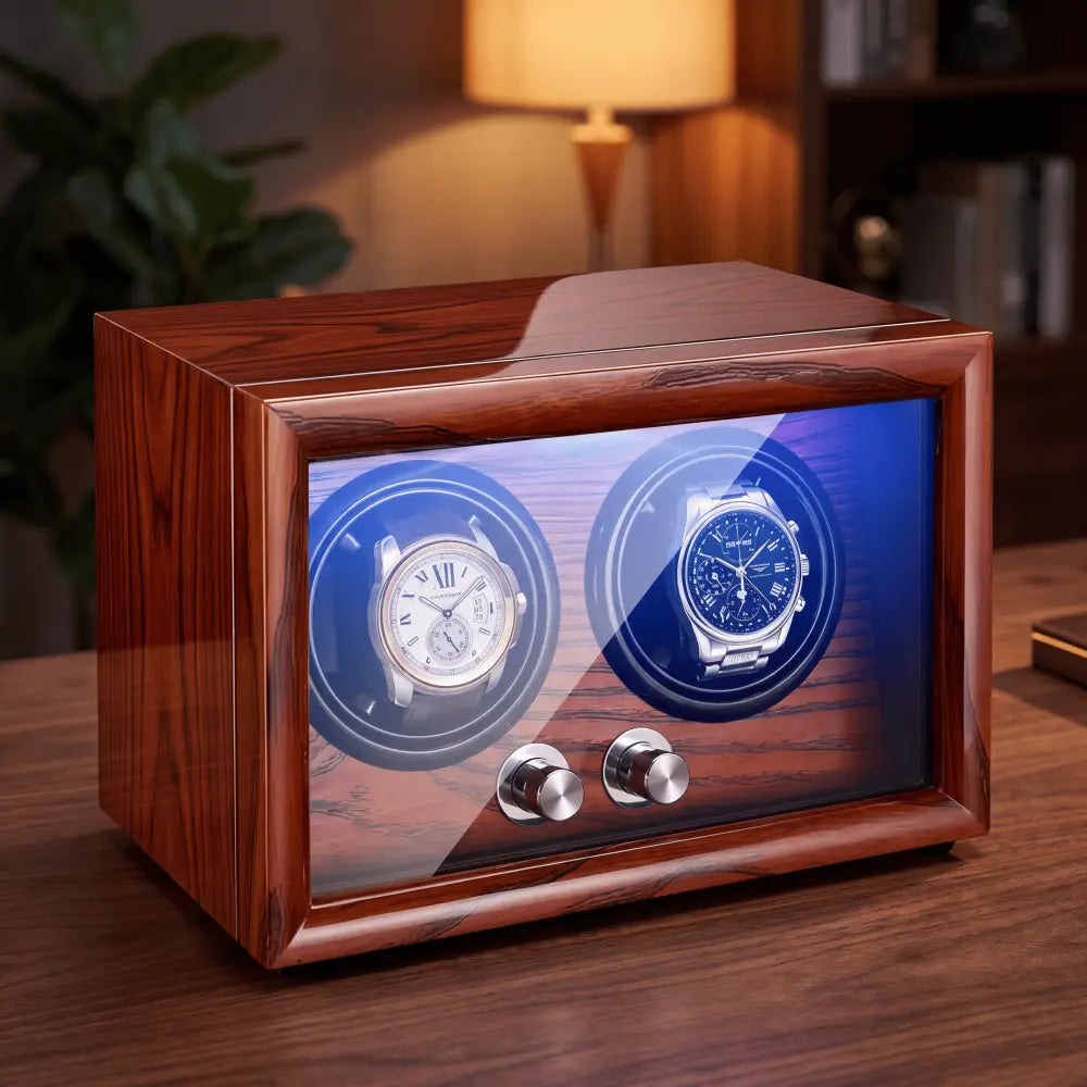 Remontoir à Montre en Bois Acajou – 2 Montres