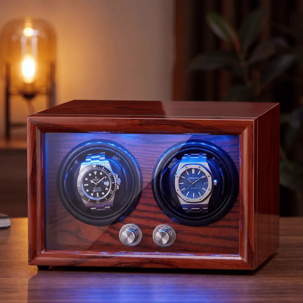 Remontoir à Montre en Bois Acajou – 2 Montres