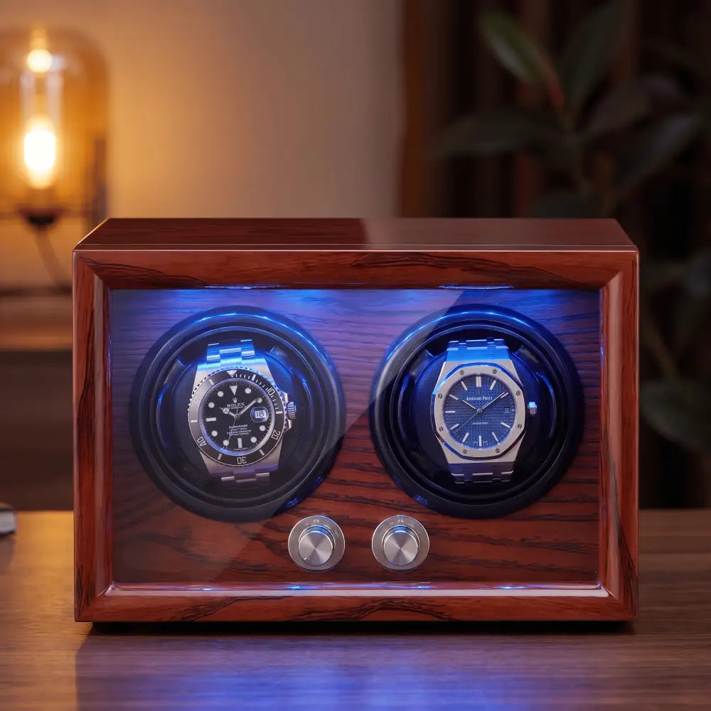 Remontoir à Montre en Bois Acajou – 2 Montres