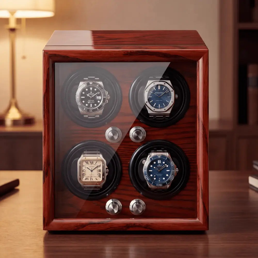Remontoir à Montre en Bois Acajou – 4 Montres