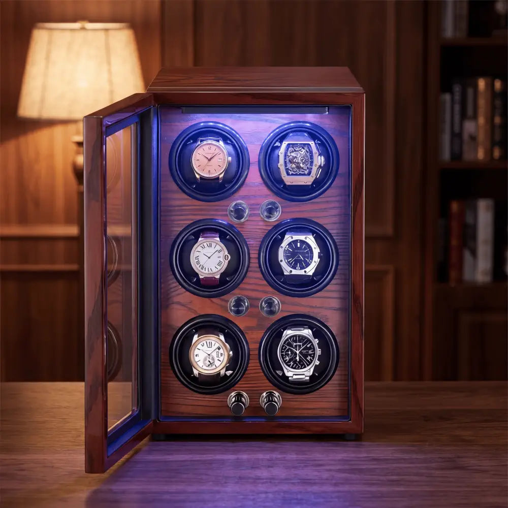 Remontoir à Montre en Bois Acajou – 6 Montres