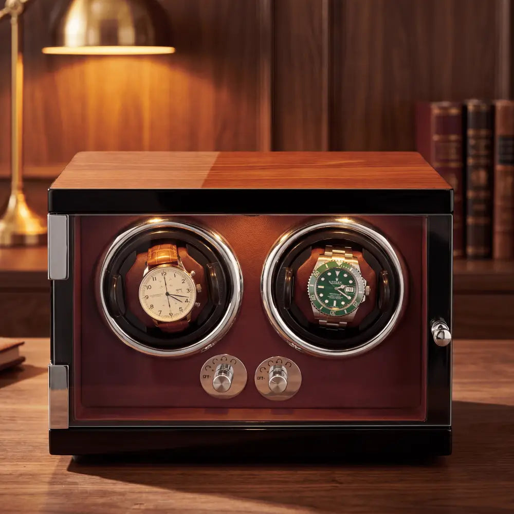 Remontoir à Montre en Bois Ambré – 2 Montres
