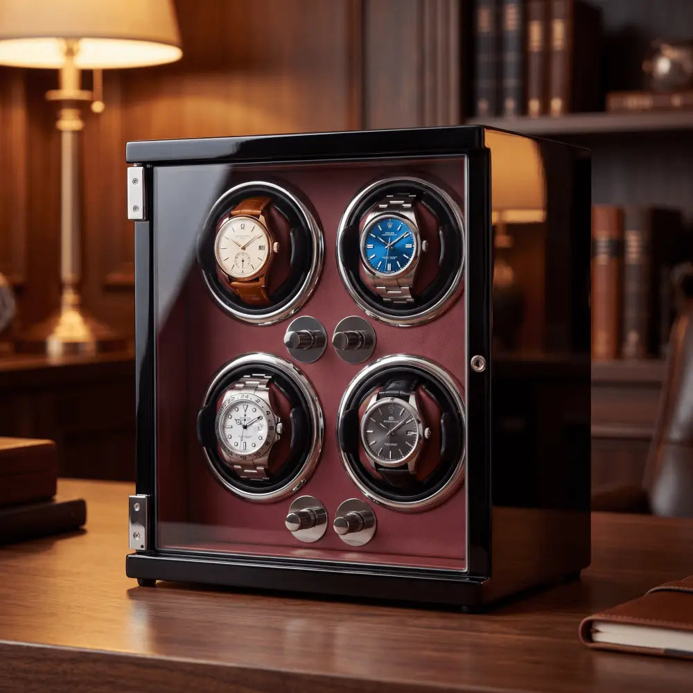 Remontoir à Montre en Bois Ambré – 4 Montres