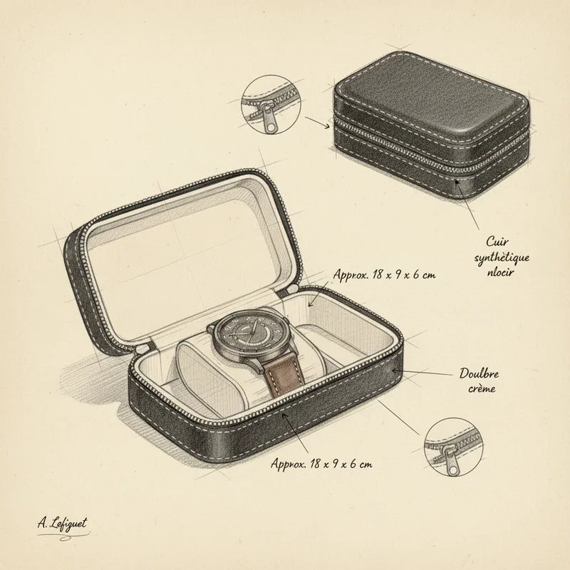 Étui à Montres Noir – 2 Montres