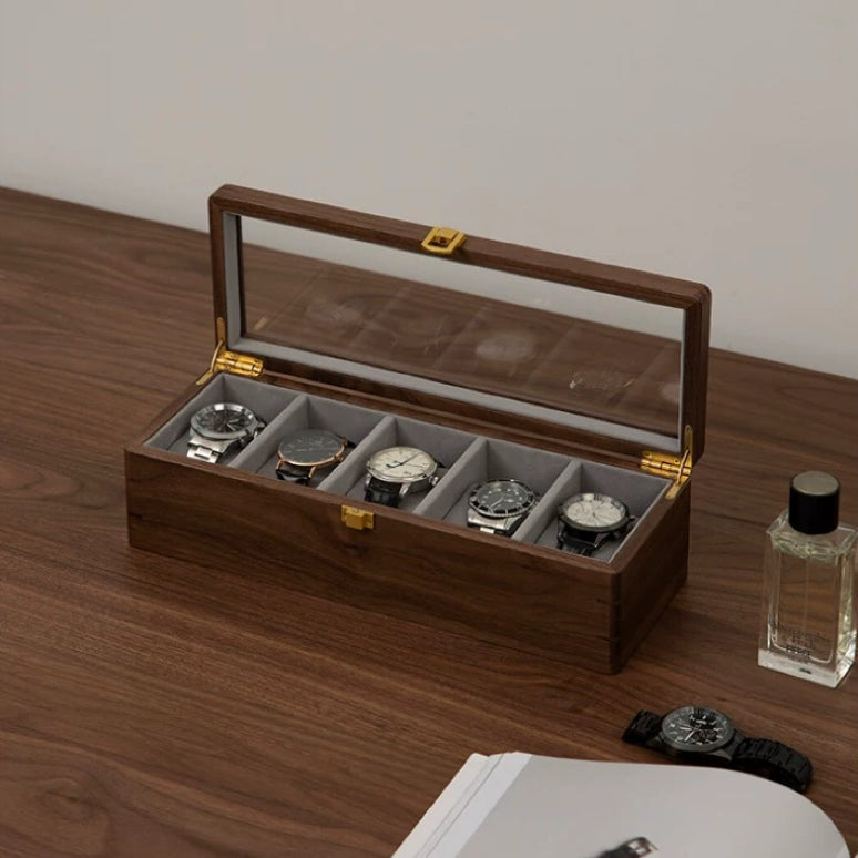 Boîte à Montres en Noyer Massif – 1 à 10 Montres