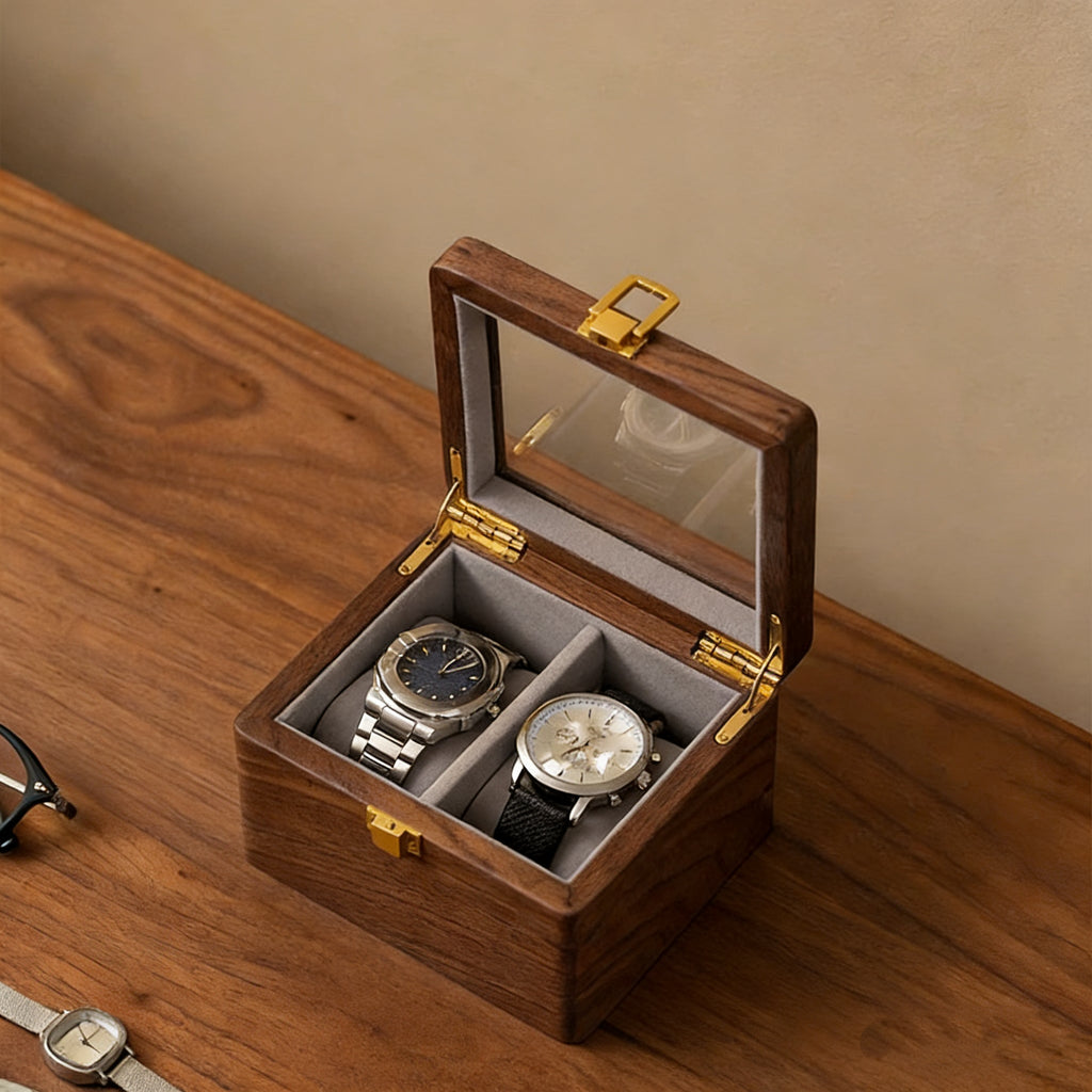 Boîte à Montres en Noyer Massif – 1 à 10 Montres